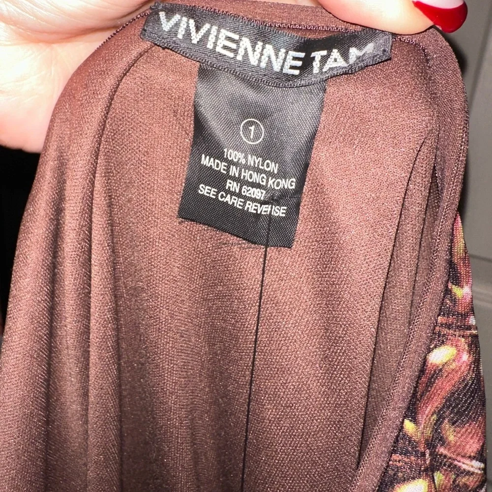 Vivienne Tam Brown retro printed mesh pull on midi skirt 1 M